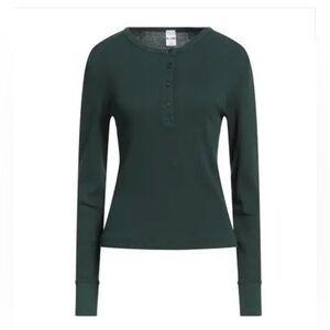 RE/DONE 60s Slim Henley Long Sleeve in Dark Moss color. Size M.